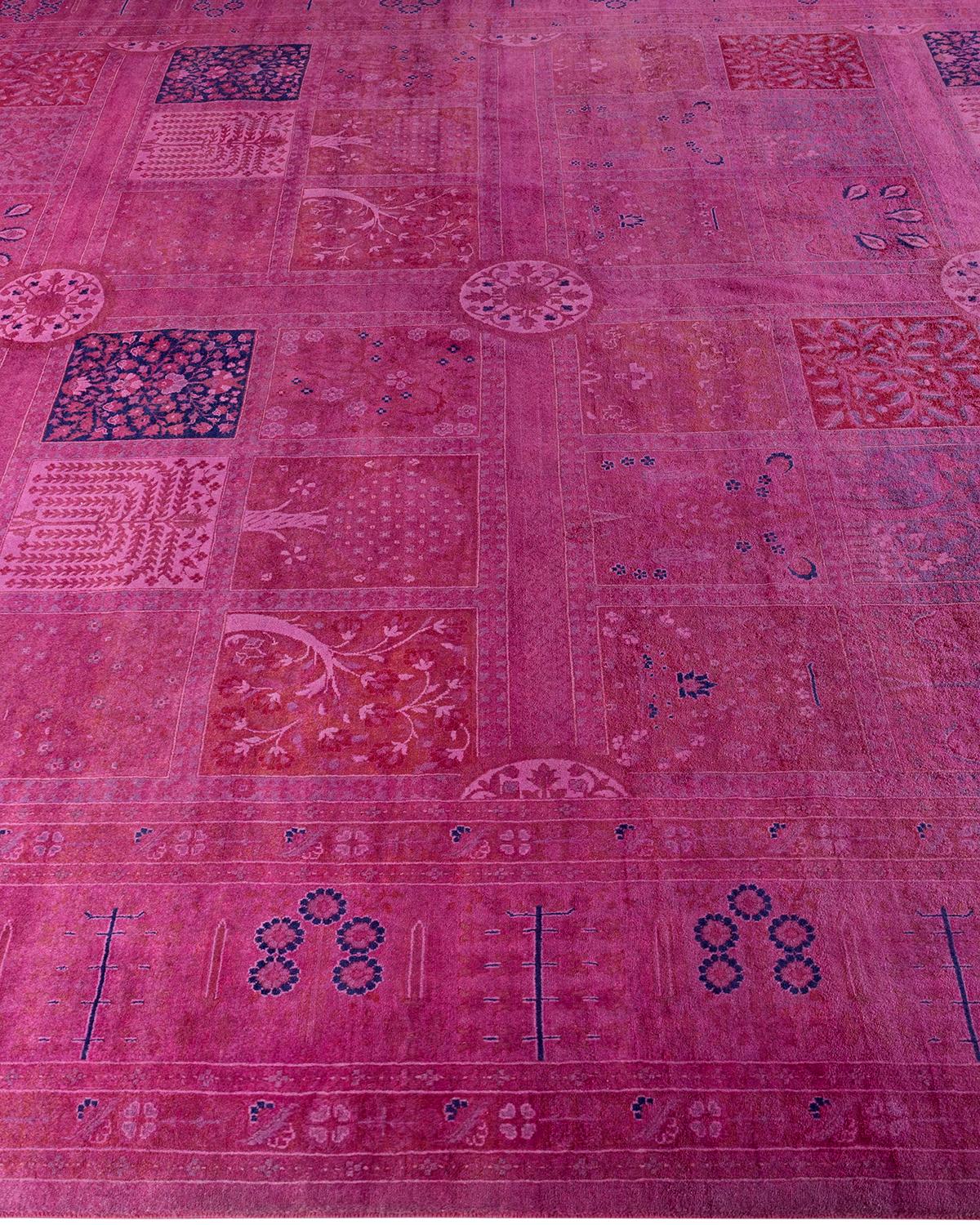 Contemporary Overdyed Hand Knotted Wool Pink Area Rug 9' 1