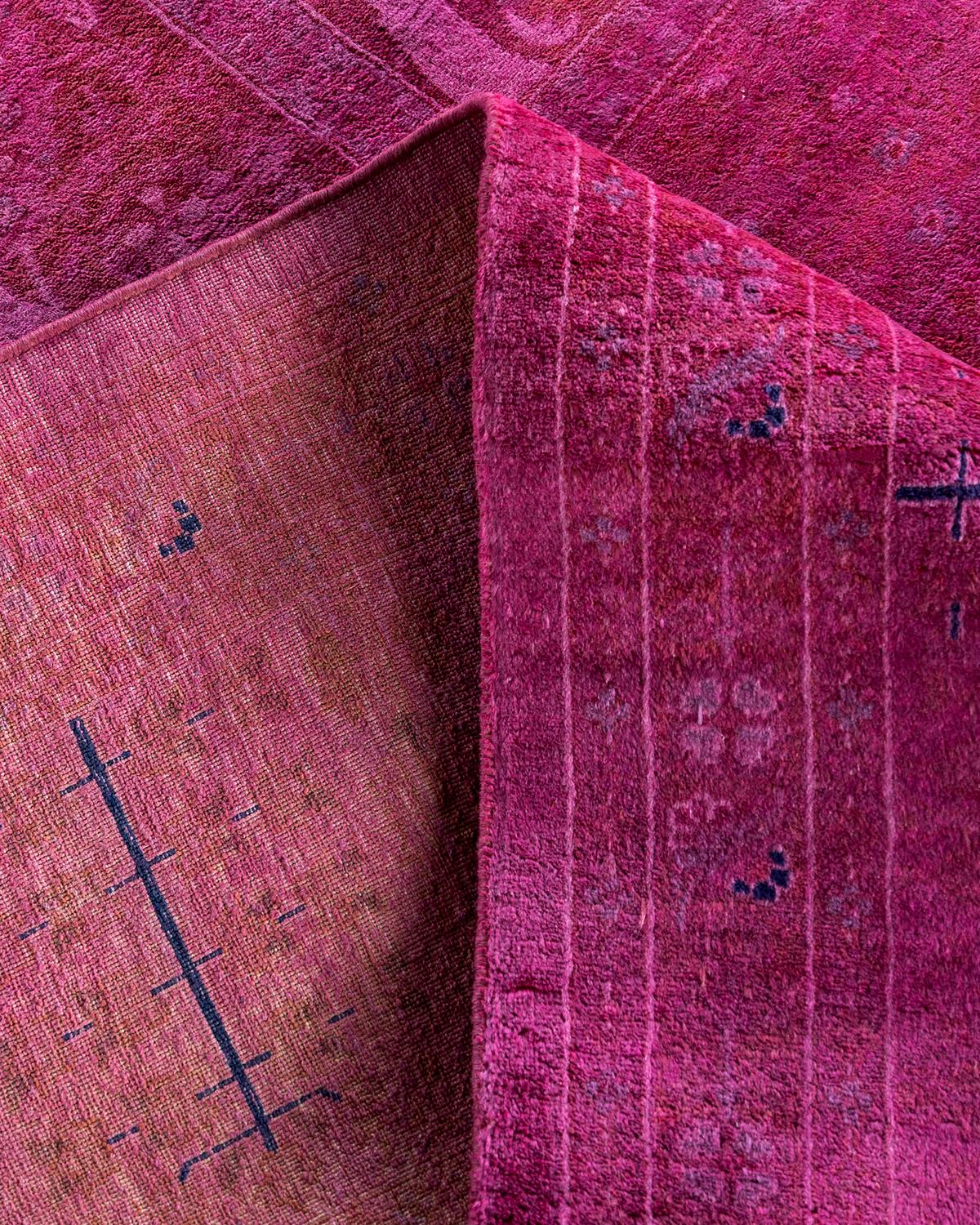 Contemporary Overdyed Hand Knotted Wool Pink Area Rug 9' 1