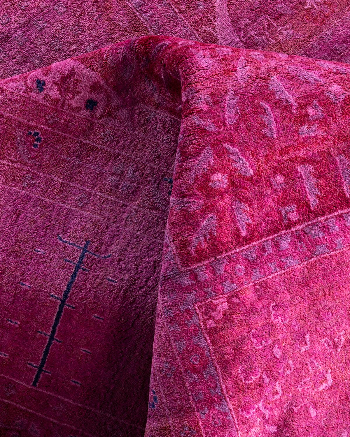 Contemporary Overdyed Hand Knotted Wool Pink Area Rug 9' 1