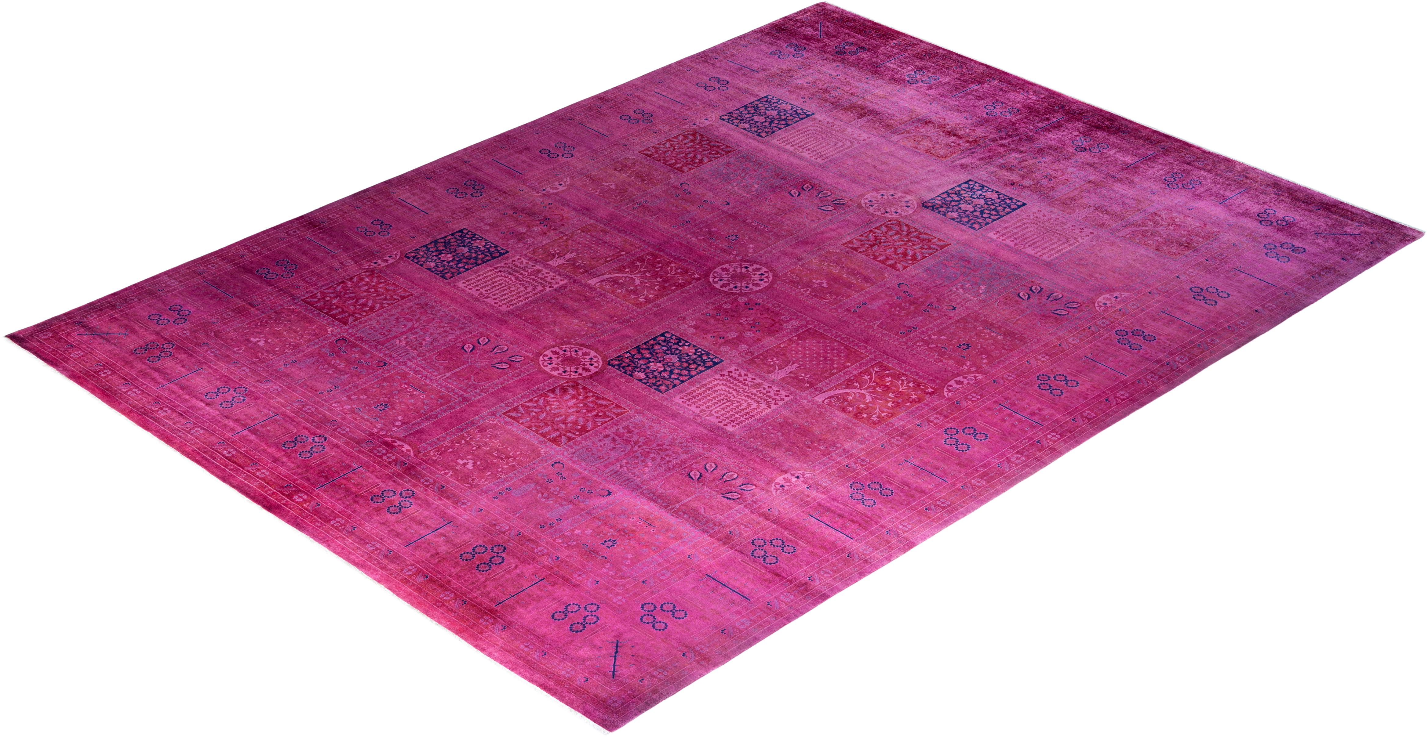 Contemporary Overdyed Hand Knotted Wool Pink Area Rug 9' 1
