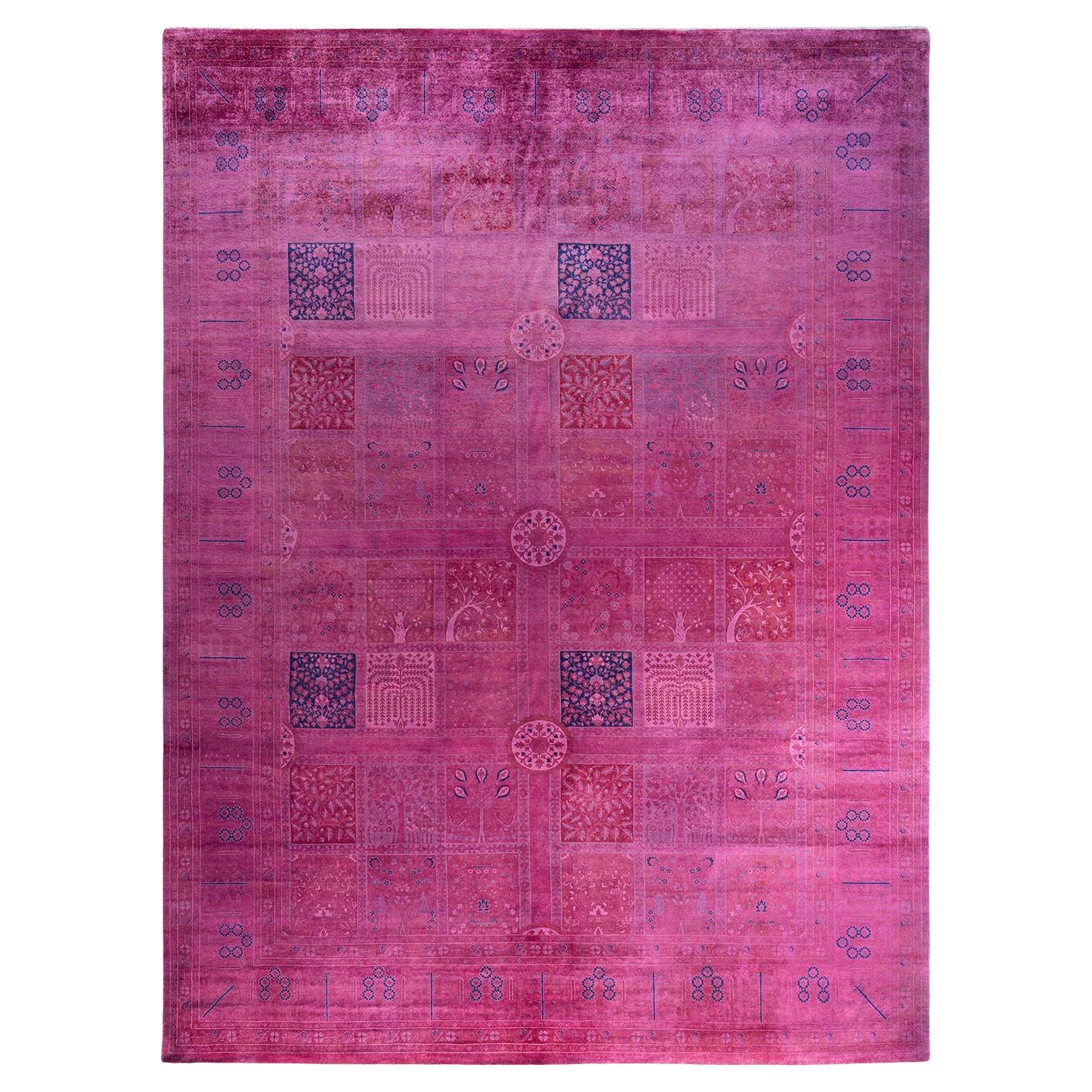Contemporary Overdyed Hand Knotted Wool Pink Area Rug 9' 1" x 12' 0"