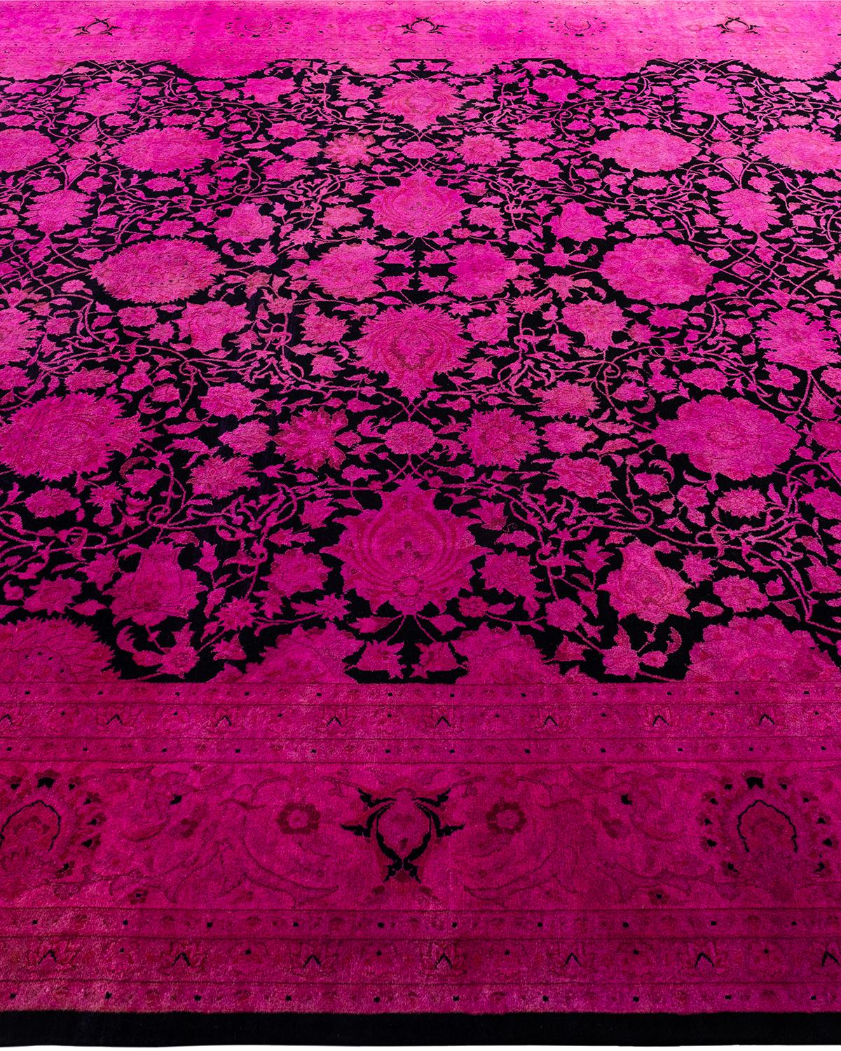 Contemporary Overdyed Hand Knotted Wool Pink Area Rug 9' 1