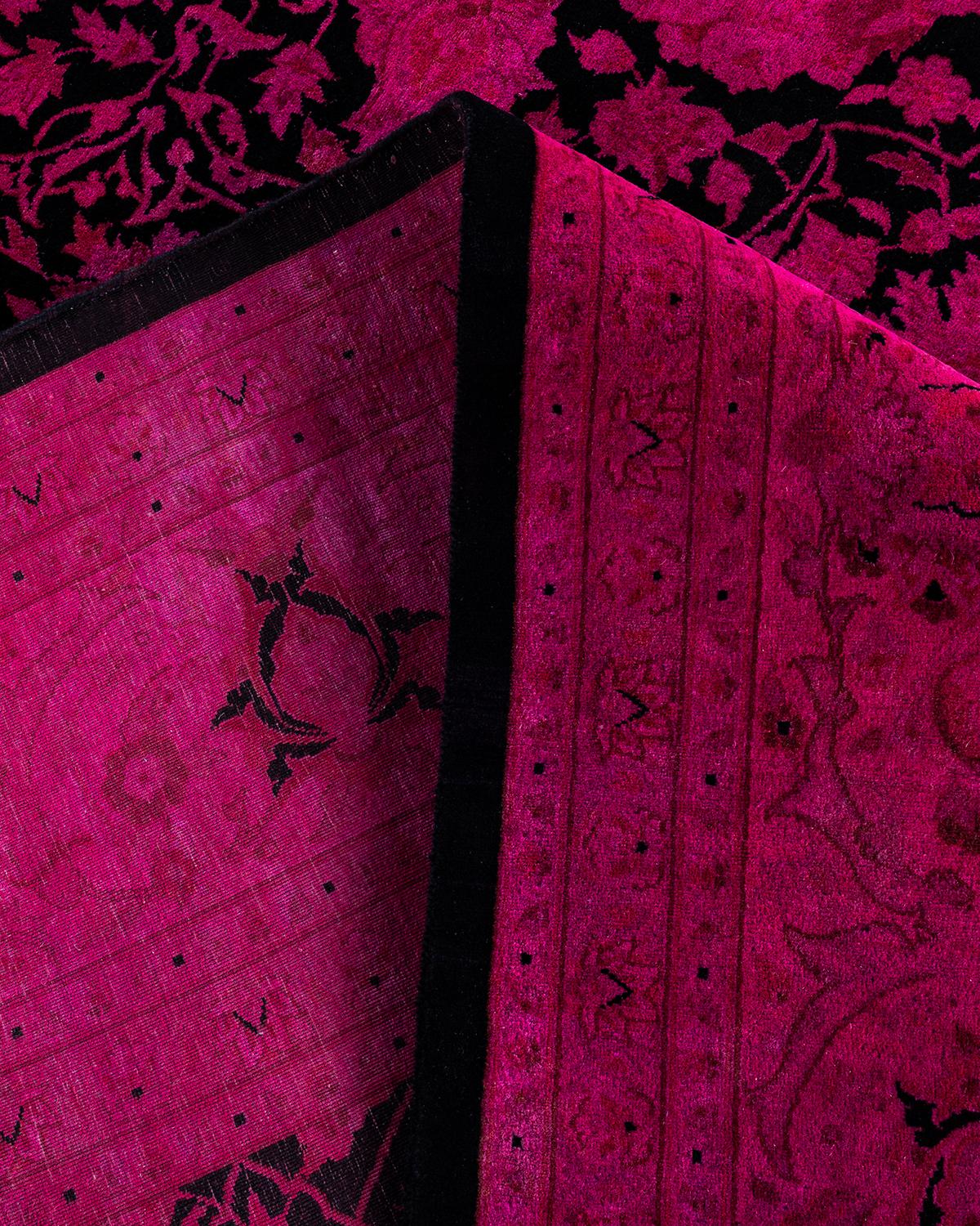 Contemporary Overdyed Hand Knotted Wool Pink Area Rug 9' 1