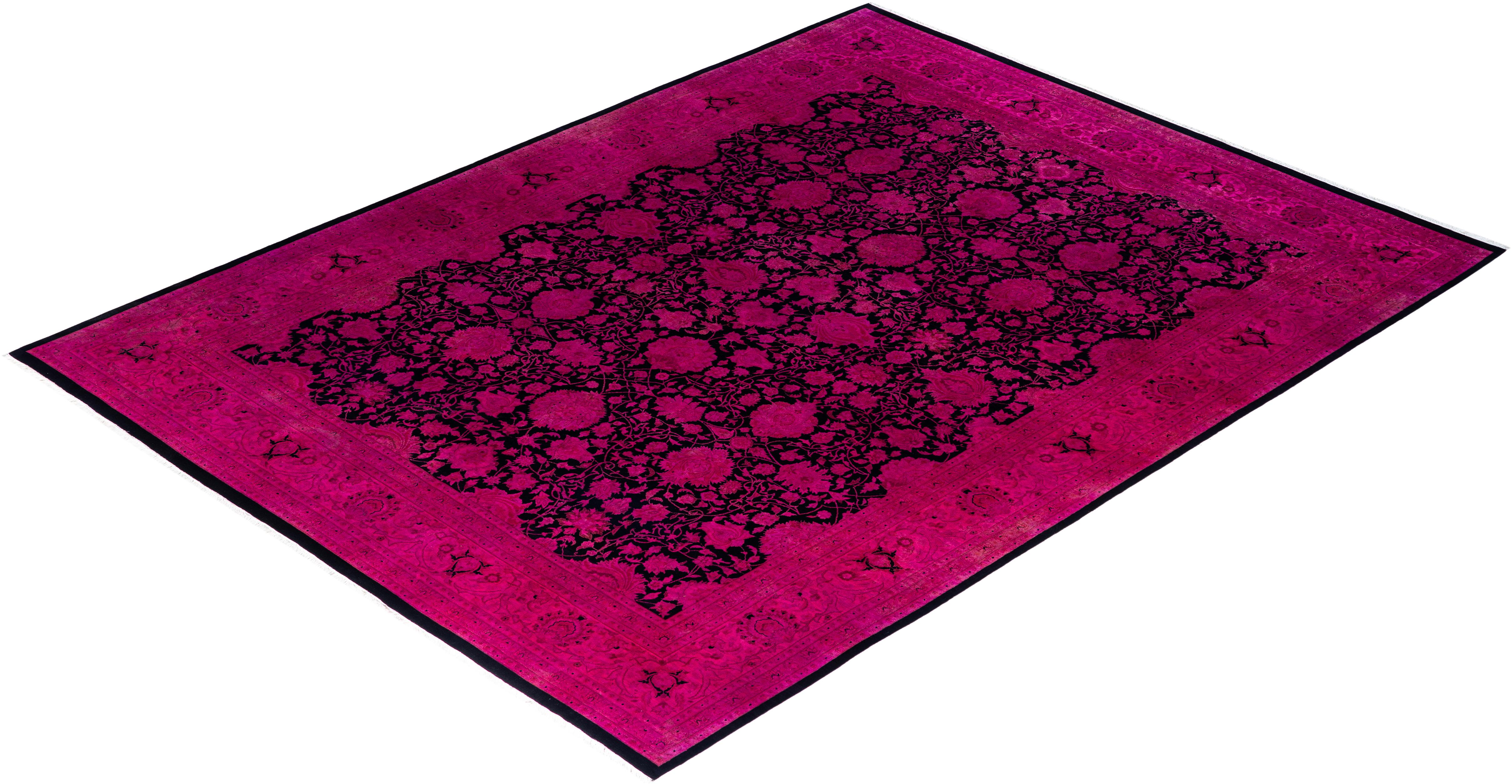 Contemporary Overdyed Hand Knotted Wool Pink Area Rug 9' 1