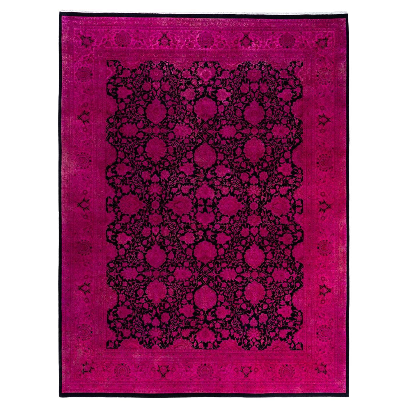 Contemporary Overdyed Hand Knotted Wool Pink Area Rug 9' 1" x 12' 1"