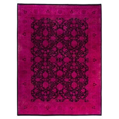 Contemporary Overdyed Hand Knotted Wool Pink Area Rug 9' 1" x 12' 1"