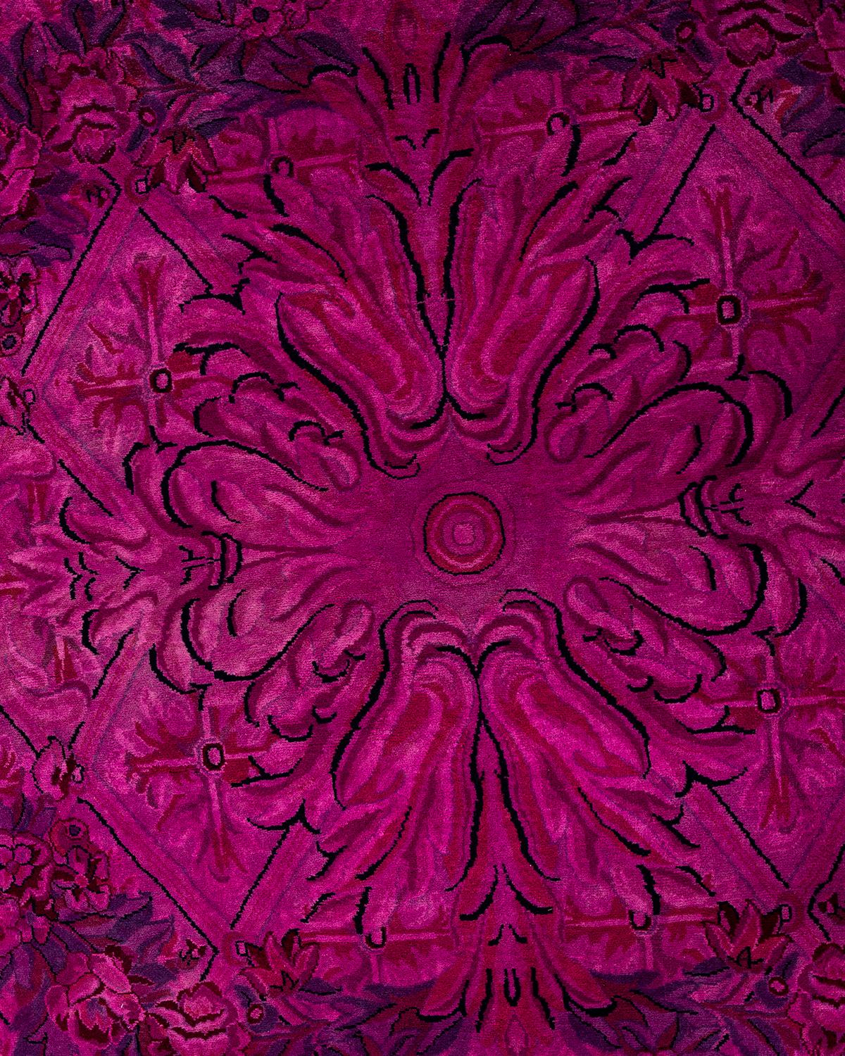 Pakistani Contemporary Overdyed Hand Knotted Wool Pink Area Rug 9' 1