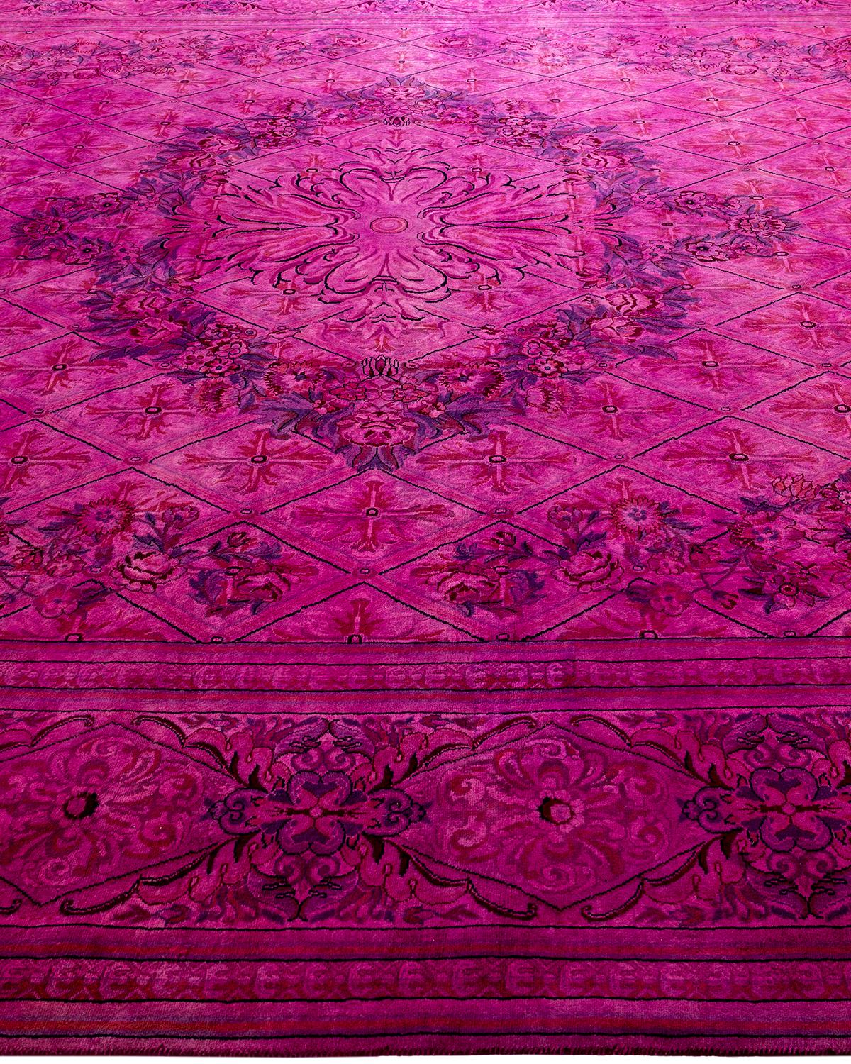 Contemporary Overdyed Hand Knotted Wool Pink Area Rug 9' 1