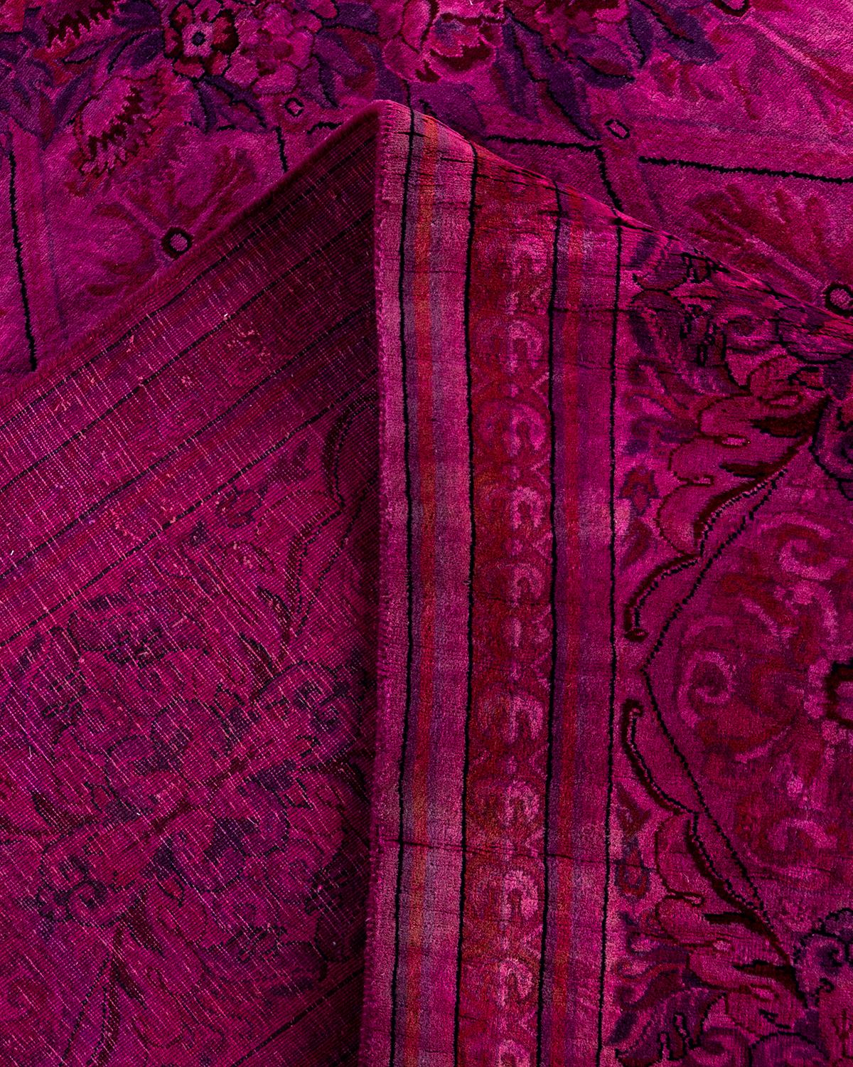Contemporary Overdyed Hand Knotted Wool Pink Area Rug 9' 1