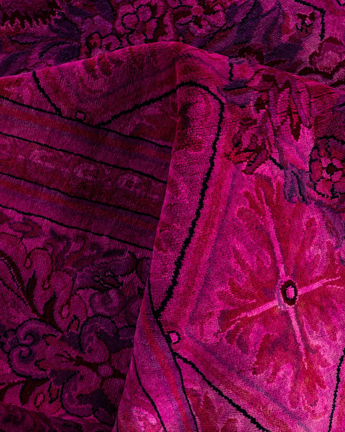 Contemporary Overdyed Hand Knotted Wool Pink Area Rug 9' 1