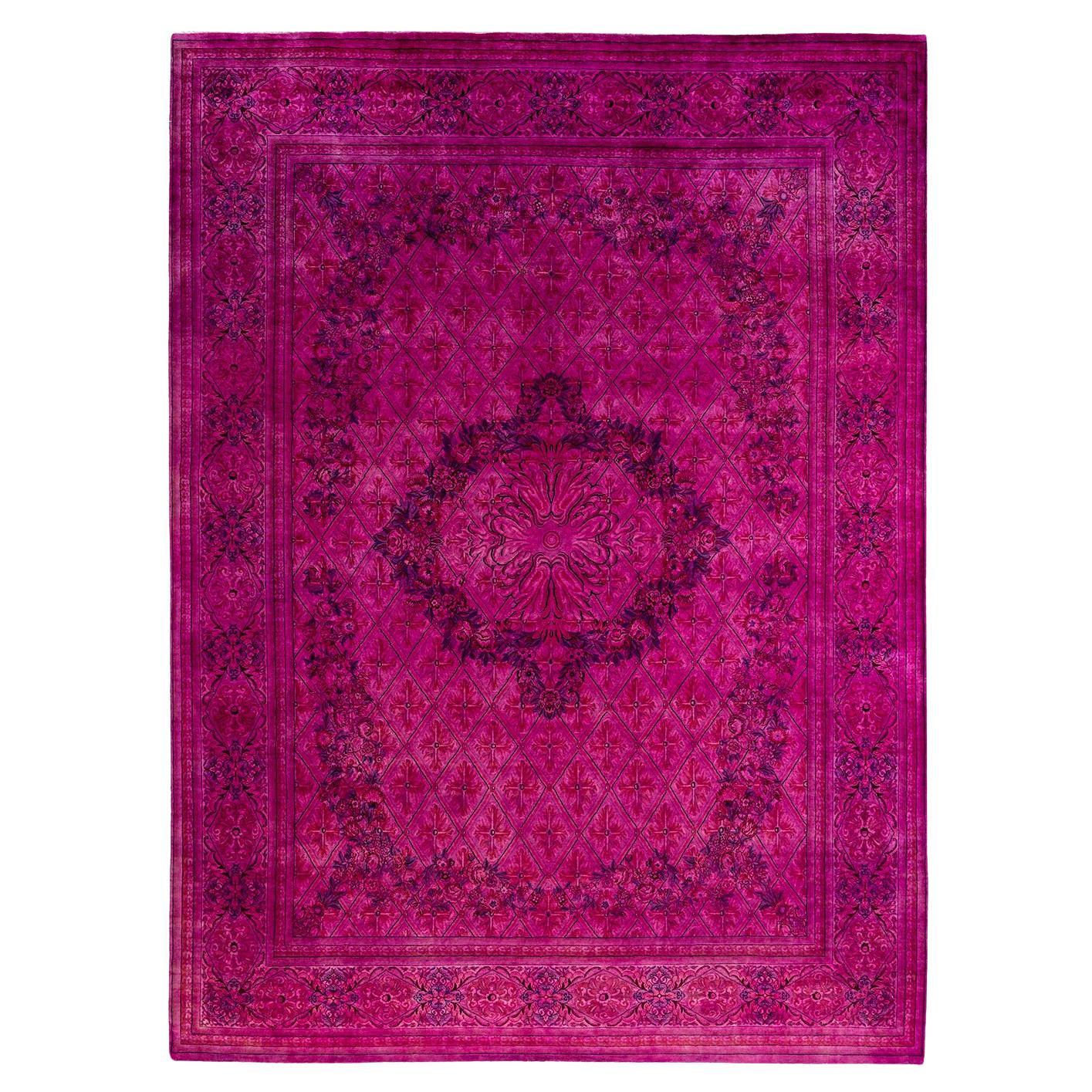 Contemporary Overdyed Hand Knotted Wool Pink Area Rug 9' 1" x 12' 3"