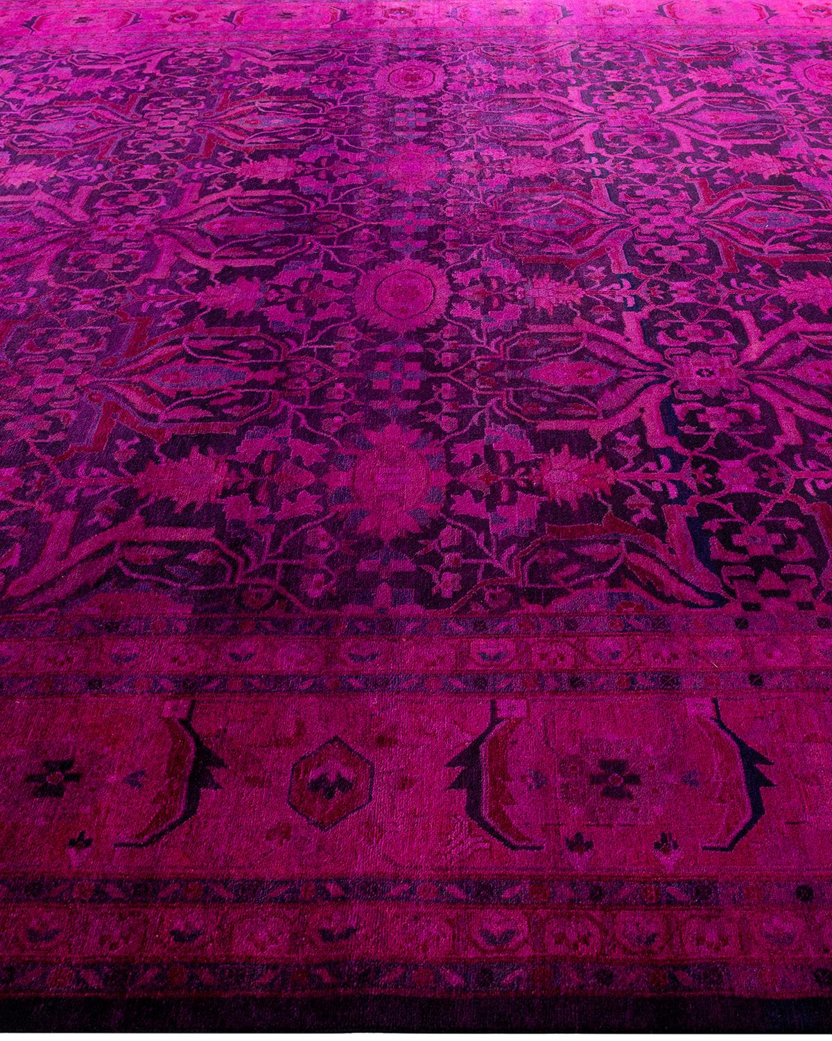 Contemporary Overdyed Hand Knotsted Wool Pink Area Rug 9' 2