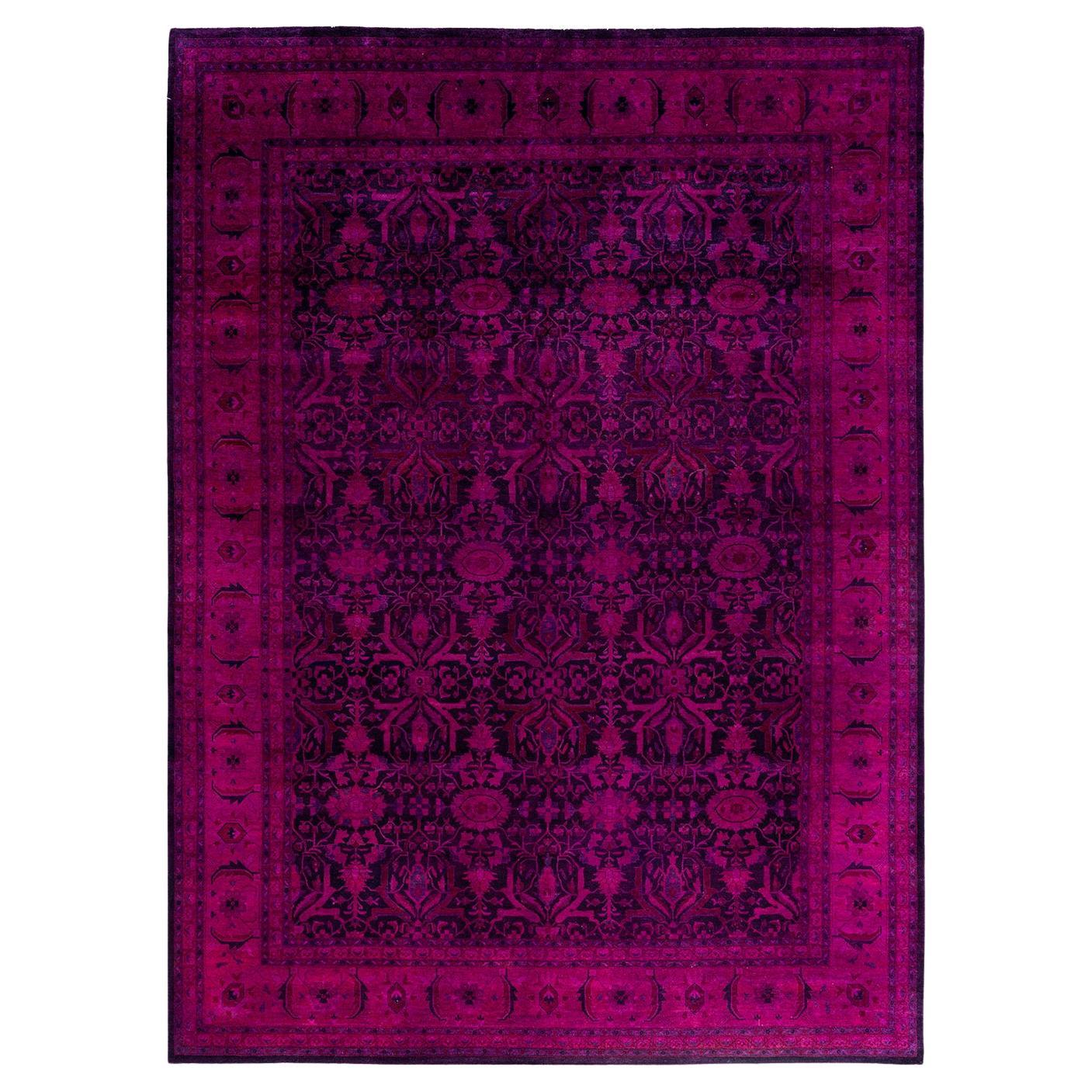 Contemporary Overdyed Hand Knotted Wool Pink Area Rug 9' 2" x 12' 5"