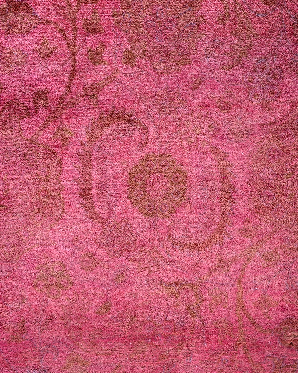 Contemporary Overdyed Hand Knotted Wool Pink Area Rug 9' 2