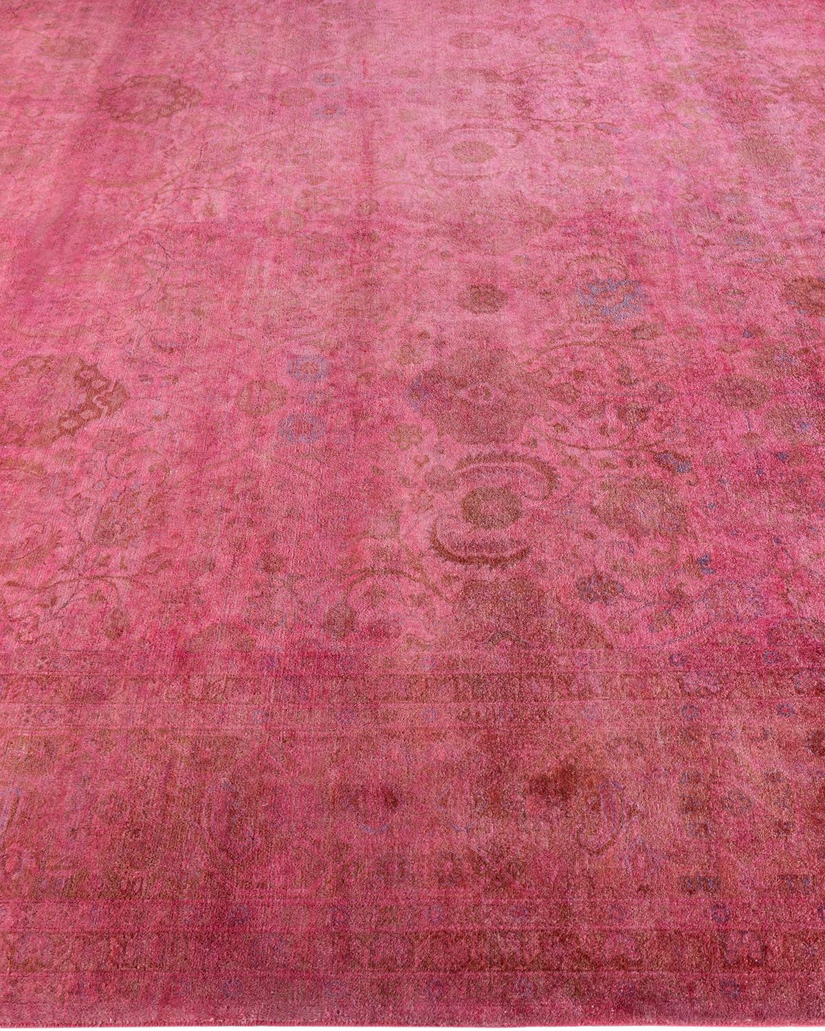Contemporary Overdyed Hand Knotted Wool Pink Area Rug 9' 2