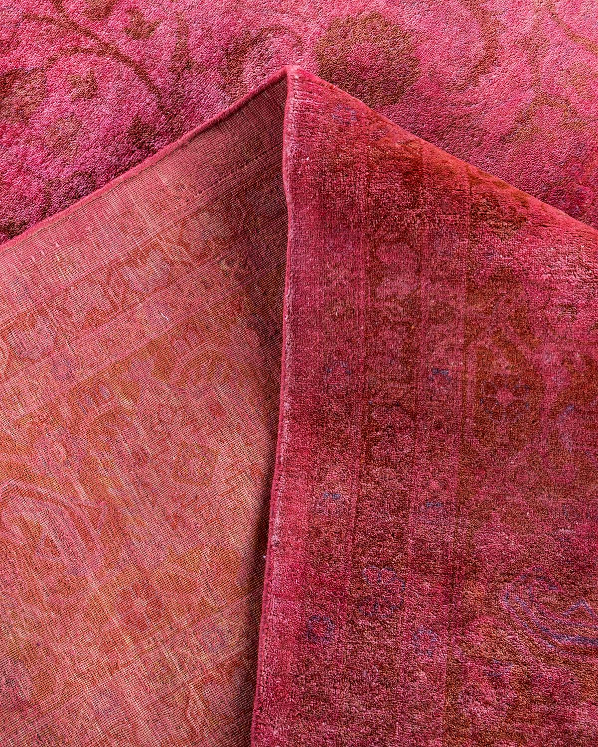 Contemporary Overdyed Hand Knotted Wool Pink Area Rug 9' 2