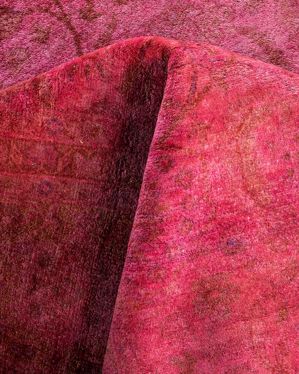Contemporary Overdyed Hand Knotted Wool Pink Area Rug 9' 2