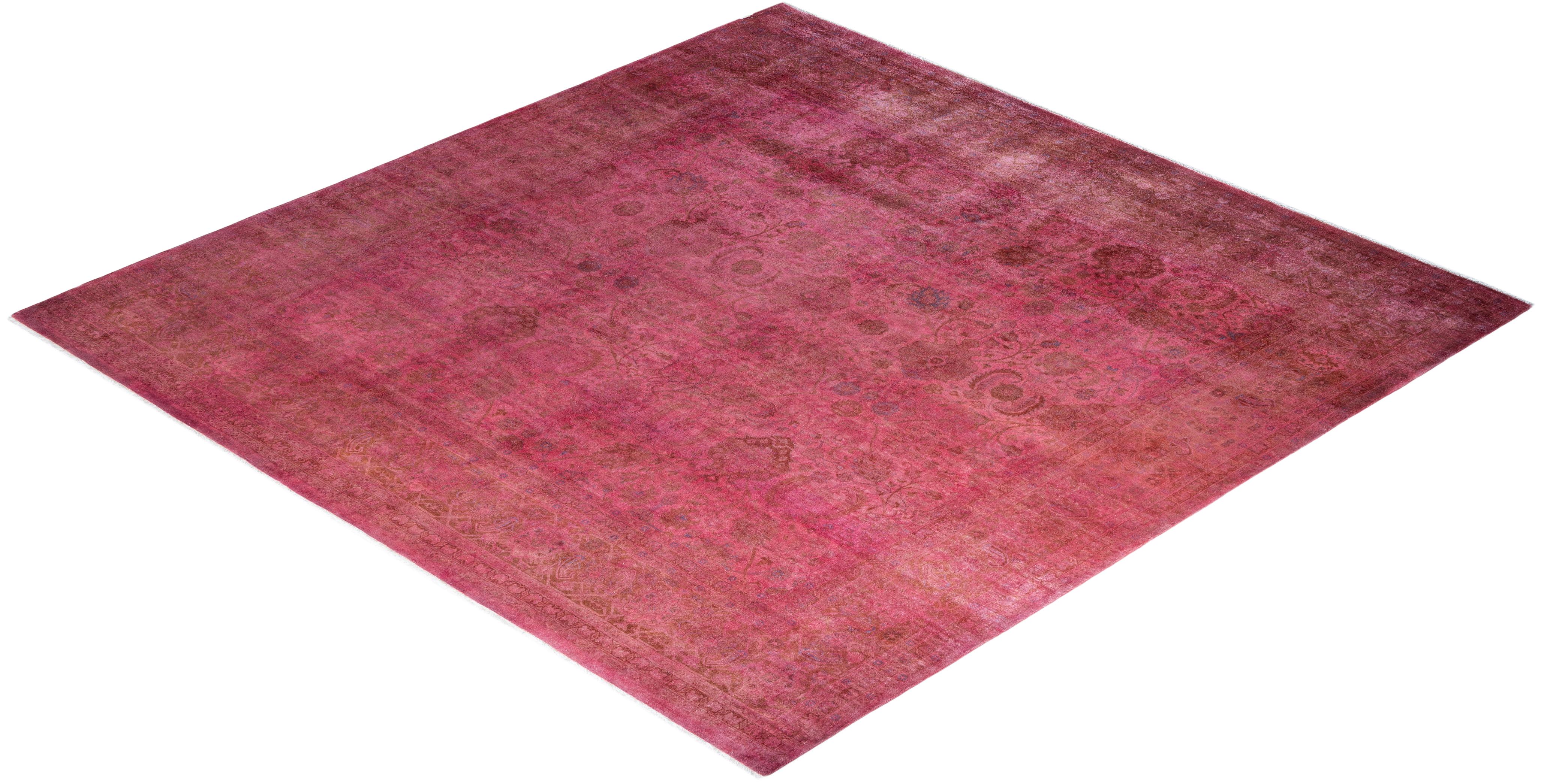 Contemporary Overdyed Hand Knotted Wool Pink Area Rug 9' 2