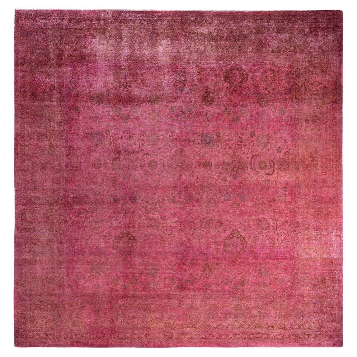Contemporary Overdyed Hand Knotted Wool Pink Area Rug 9' 2" x 9' 5"