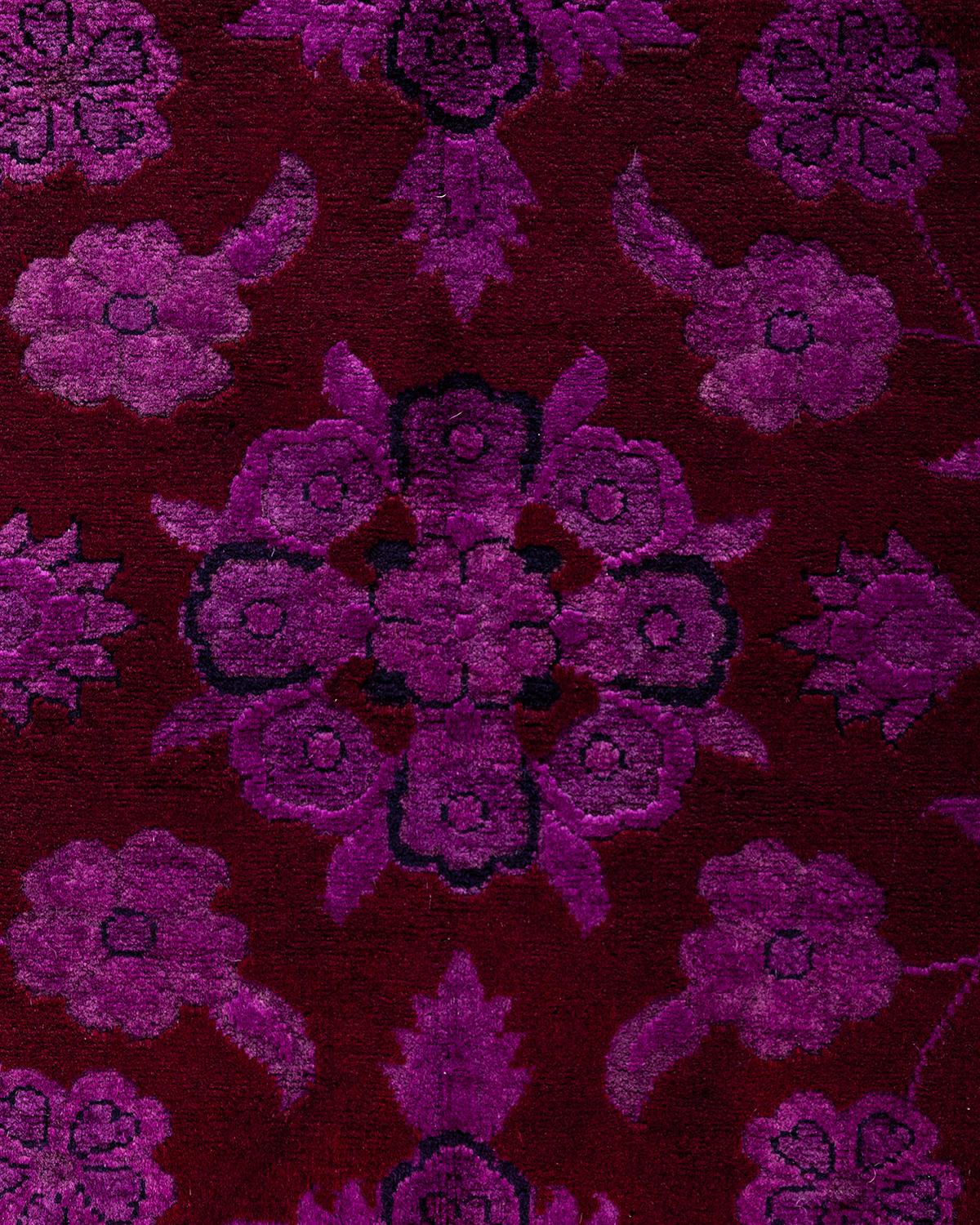 Pakistani Contemporary Overdyed Hand Knotted Wool Pink Area Rug 9' 3