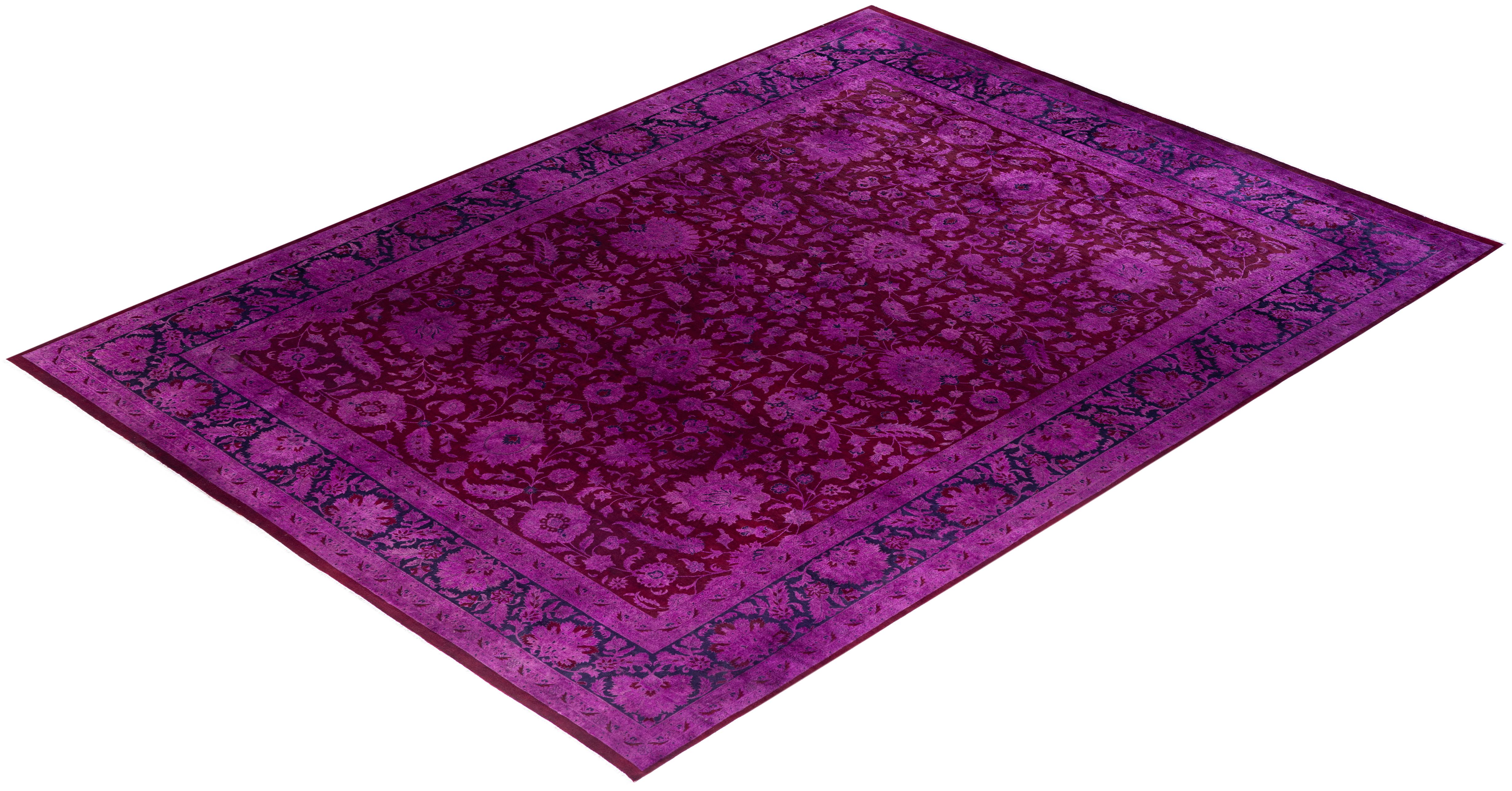 Contemporary Overdyed Hand Knotted Wool Pink Area Rug 9' 3