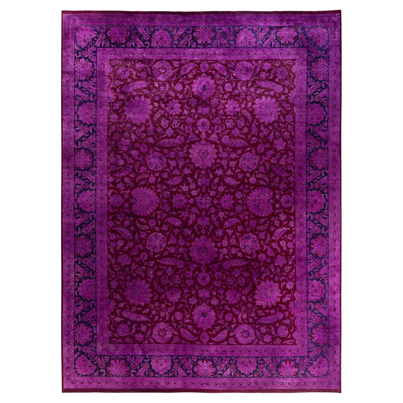 Contemporary Overdyed Hand Knotted Wool Pink Area Rug 9' 3" x 12' 5"