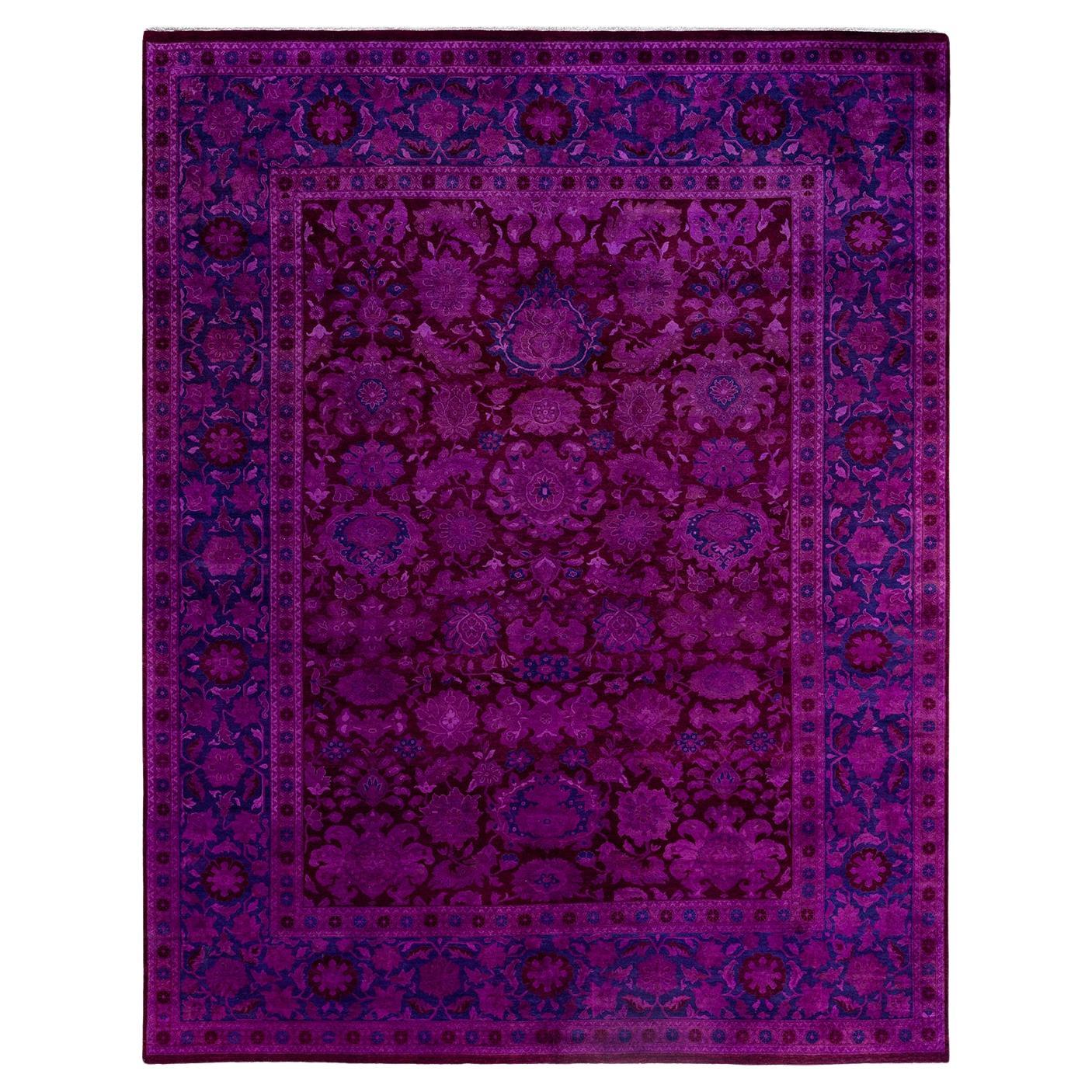 Contemporary Overdyed Hand Knotted Wool Pink Area Rug 9' 5" x 11' 10"