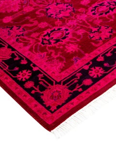 Alfombra de lana teñida a mano contemporánea rosa