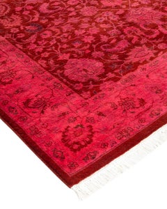 Contemporary Overdyed Hand Knotted Wool Pink Area Rug