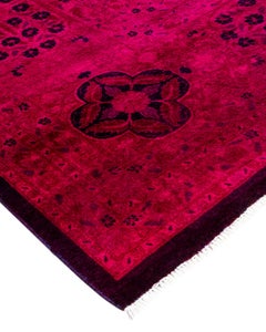Contemporary Overdyed Hand Knotted Wool Pink Area Rug