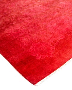 Contemporary Overdyed Hand Knotted Wool Pink Area Rug