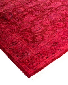Contemporary Overdyed Hand Knotted Wool Pink Area Rug