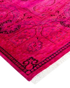 Contemporary Overdyed Hand Knotted Wool Pink Area Rug