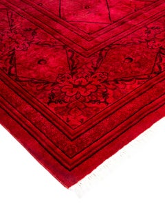 Contemporary Overdyed Hand Knotted Wool Pink Area Rug