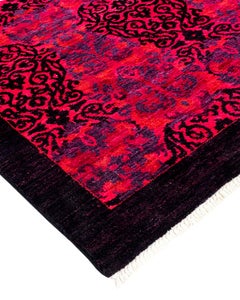 Contemporary Overdyed Hand Knotted Wool Pink Area Rug
