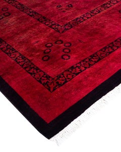 Contemporary Overdyed Hand Knotted Wool Pink Area Rug