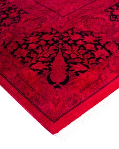 Contemporary Overdyed Hand Knotted Wool Pink Area Rug