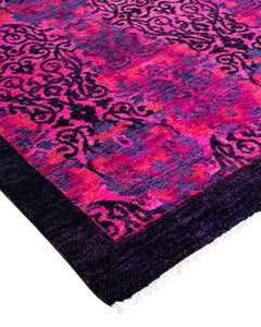 Contemporary Overdyed Hand Knotted Wool Pink Area Rug