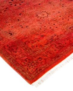 Contemporary Overdyed Hand Knotted Wool Pink Area Rug