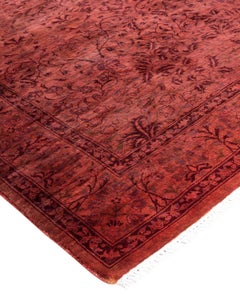 Contemporary Overdyed Hand Knotted Wool Pink Area Rug