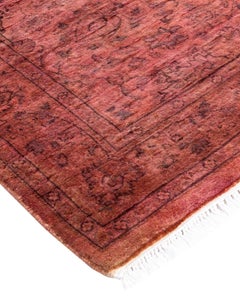 Contemporary Overdyed Hand Knotted Wool Pink Area Rug