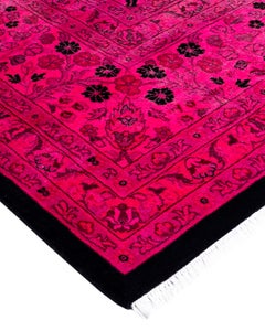 Contemporary Overdyed Hand Knotted Wool Pink Area Rug