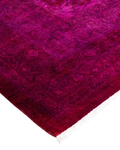 Contemporary Overdyed Hand Knotted Wool Pink Area Rug