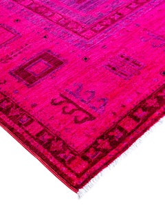 Contemporary Overdyed Hand Knotted Wool Pink Area Rug