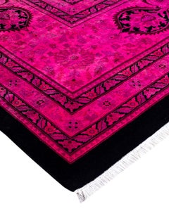 Contemporary Overdyed Hand Knotted Wool Pink Area Rug