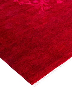 Contemporary Overdyed Hand Knotted Wool Pink Area Rug