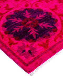Contemporary Overdyed Hand Knotted Wool Pink Area Rug