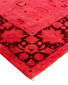 Contemporary Overdyed Hand Knotted Wool Pink Area Rug