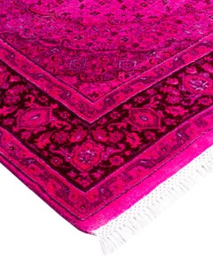 Contemporary Overdyed Hand Knotted Wool Pink Area Rug
