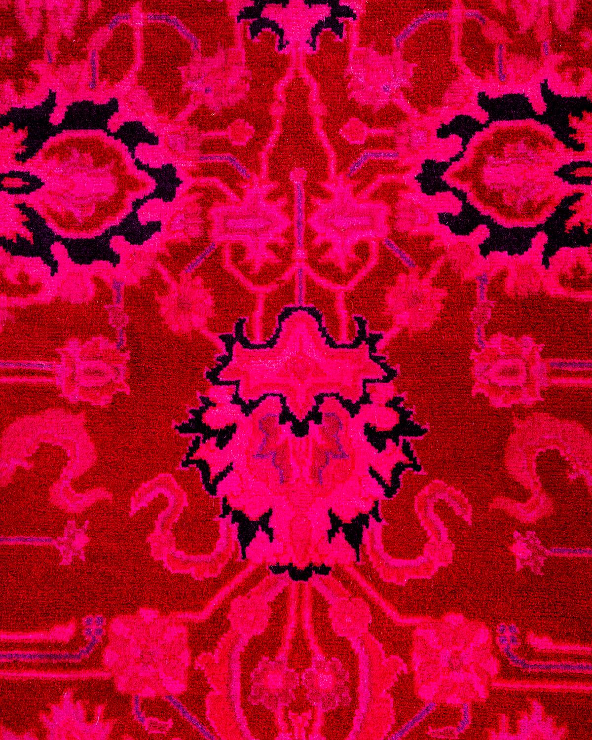 Pakistani Contemporary Overdyed Hand Knotted Wool Pink Area Rug For Sale